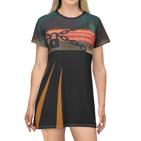 Stylish Lock & Rays T-Shirt Dress, Casual Wear, Boho Fashion, Summer Dress, Festival Outfit, Unique Gift Idea