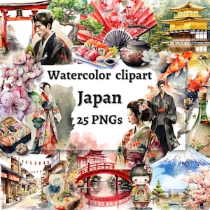 水彩画のクリップアート 日本クリップアート 透明な背景のPNGクリップアート スクラップブッキングクリップアート 商用利用の招待状クリップアート 旅行クリップアート