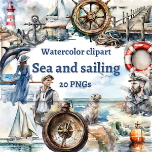 Aquarell Clipart Meer Clipart Boot Clipart nautisch Clipart PNG kommerzielle Nutzung Clipart transparenter Hintergrund Clipart scrapbooking