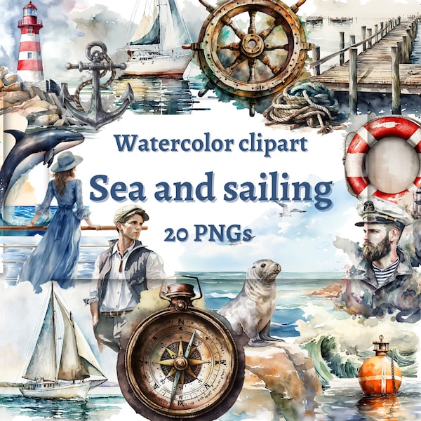 Watercolor clipart sea clipart boat clipart nautical clipart PNG  commercial use clipart transparent background clipart scrapbooking