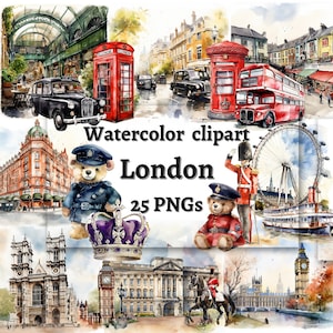 Watercolor London clipart, Big Ben England clipart PNG clipart scrapbooking  commercial use Junk Journal