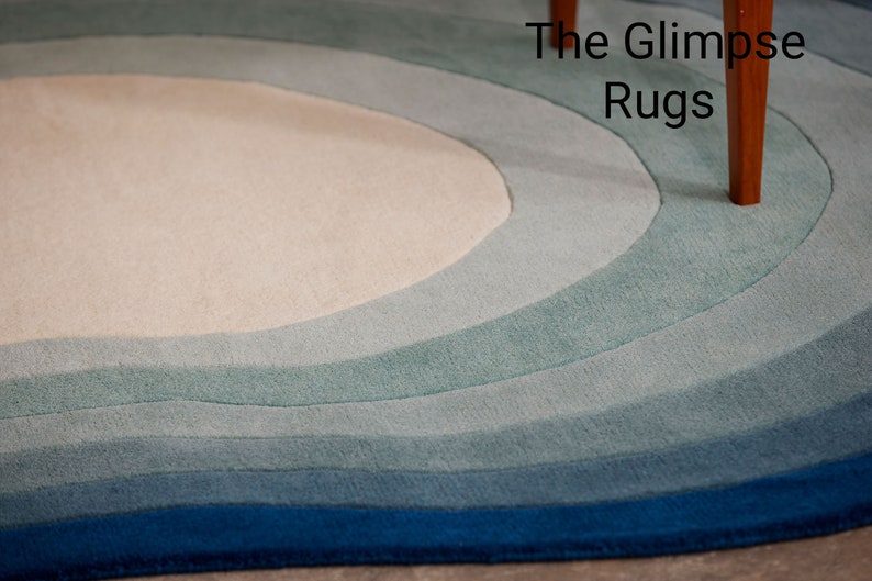Multi Colored Kidney Shape Tuft Rug, Tufted Multi Rug, Handtufted Wool