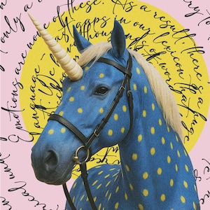 Unicornio Azul de Sentimientos Incontables - Impresión de Arte Digital de Surrealismo Pop Caprichoso