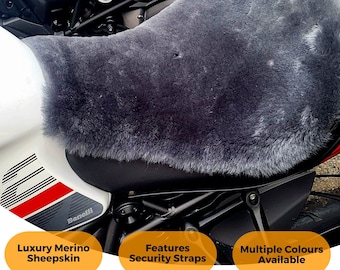 Universal Sheepskin Motorcycle Seat Cover Comfort Seats Protector with Straps Motorbike Premium Luxury Prevent Rider Sores Adventure Touring