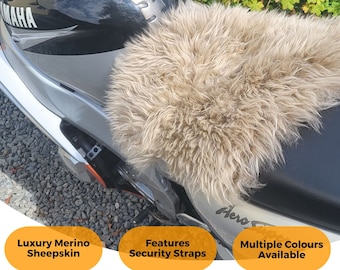 Motorcycle Motorbike Square Sheepskin Pad Seat Cover 35cm Dark Beige Single Rider Suede Backed Premium Quality MotoCoverz Bike Accessories