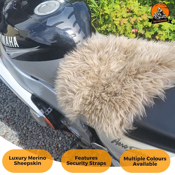 Motorcycle Motorbike Square Sheepskin Pad Seat Cover 35cm Dark Beige Single Rider Suede Backed Premium Quality MotoCoverz Bike Accessories