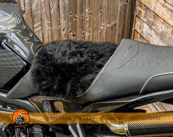 Motorcycle Motorbike Sheepskin Pad Seat Cover with Straps 25cm Black Single Rider Suede Backed Premium Quality MotoCoverz Bike Accessories