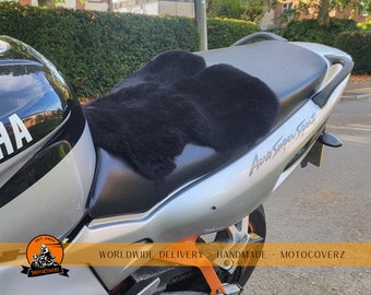 Motorcycle Motorbike 'Spectre' Sheepskin Pad Seat Cover Black Single Rider Suede Backed Premium Quality MotoCoverz Bike Accessories
