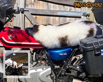 Jacob Sheepskin Motorcycle Seat Cover Adventure Motorbike Tour Accessories Comfort Seats Protector with Straps Handmade ADV Gifts for Bikers