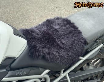 Black Universal Sheepskin Motorcycle Seat Cover Comfort Seats Protector with Straps Motorbike Adventure Tours Touring Accessories