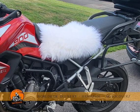 Motorcycle Motorbike Square Sheepskin Pad Seat Cover White Single