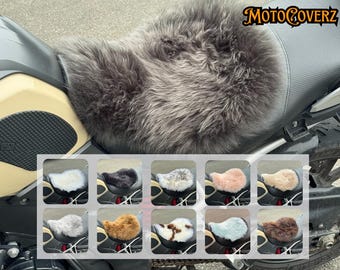 Sheepskin Motorcycle Seat Cover Comfort Seats Protector with Straps Motorbike Triumph Honda BMW Fitment Premium Handmade Luxury Lambskin