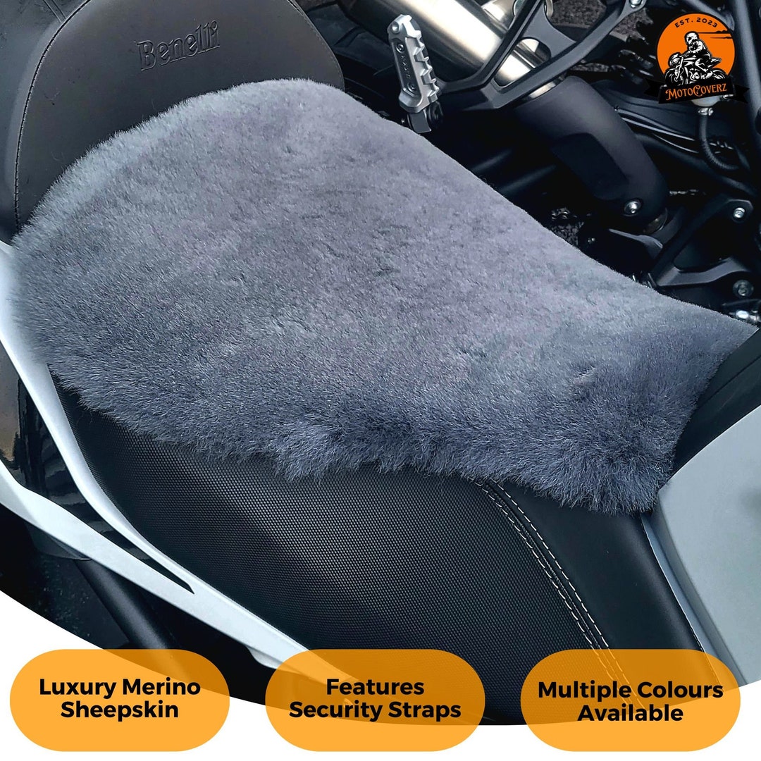 Universal Sheepskin Motorcycle Seat Cover Comfort Seats Protector With Straps Motorbike Premium