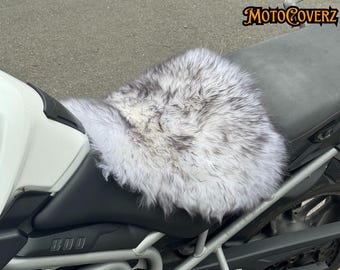 Black Tipped Universal Sheepskin Motorcycle Seat Cover Comfort Seats Protector with Straps Motorbike Adventure Tours Touring Accessories