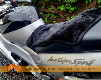 Motorcycle Motorbike Quilted Sheepskin Pad Seat Cover with  Elastic Straps  Black Single Rider Premium Quality MotoCoverz Bike Accessories