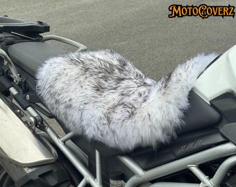 Black Tipped Dual Sport Sheepskin Motorcycle Seat Cover Comfort Seats Protector with Straps Motorbike Adventure Tours Touring Accessories