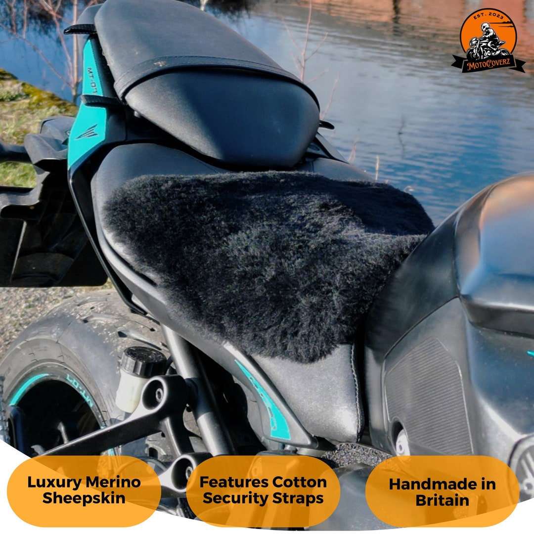 Universal Sheepskin Motorcycle Seat Cover Comfort Seats Protector With Straps Motorbike Premium