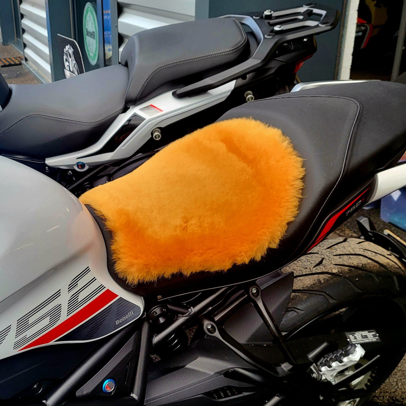 Universal Sheepskin Motorcycle Seat Cover Comfort Seats Protector With Straps Motorbike Premium