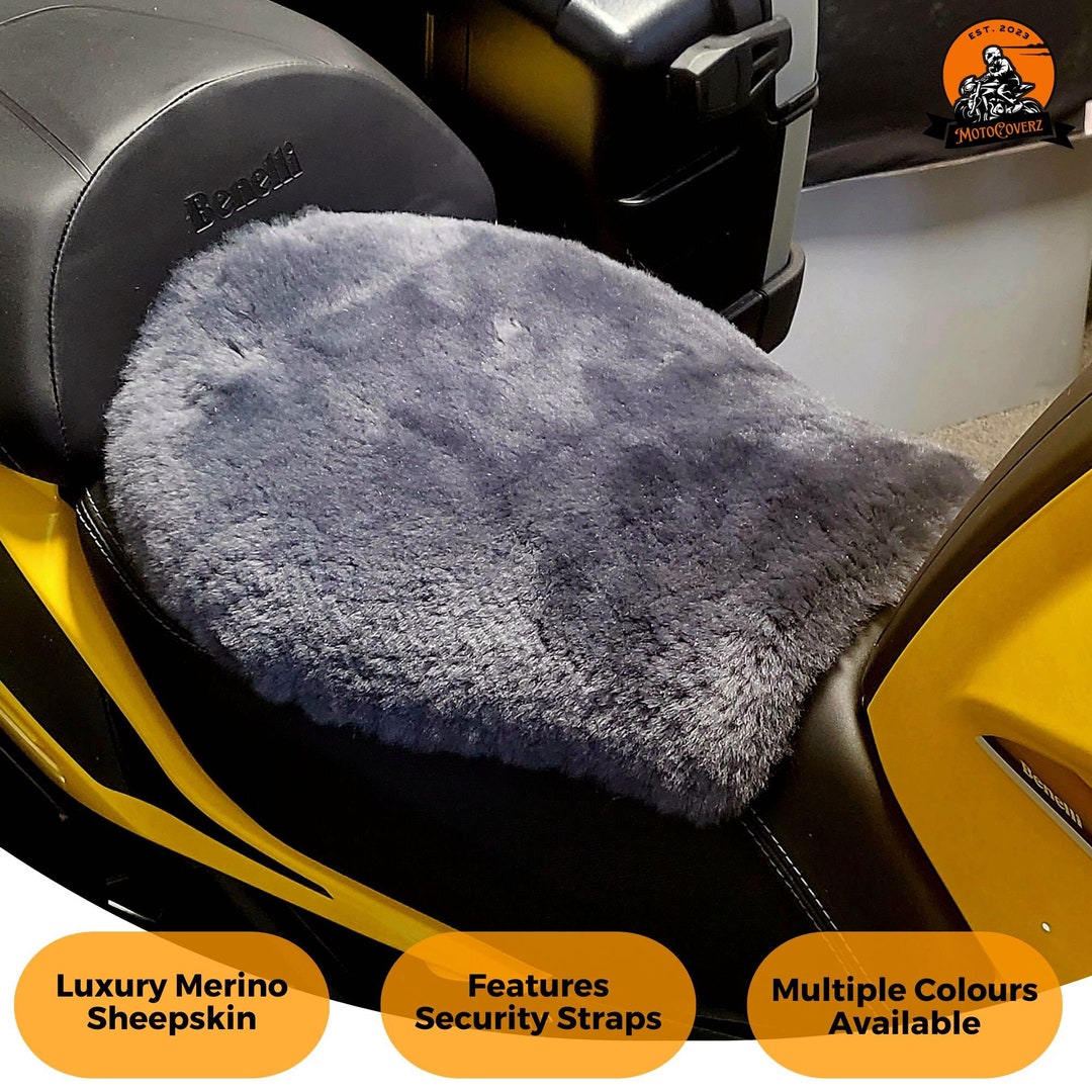 Universal Sheepskin Motorcycle Seat Cover Comfort Seats Protector With Straps Motorbike Premium