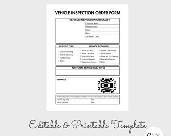 Auto Detailing Work Order Temple, Vehicle Inspection Checklist, Mechanic Service Sheet Template, Customer Intake Form