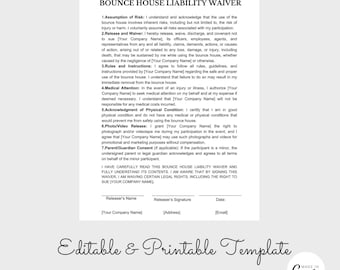 Bounce House Liability Waiver. Business Waiver Form, Party Rental Waiver, Bounce House Liability Form, Canva Template