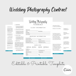Wedding Photography Contract Template, Photography Form, Editable Canva Contract, Wedding Photography Agreement, Contract For Photographers