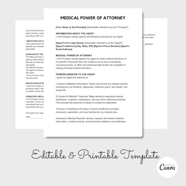 Medical Power of Attorney Template, Medical Power of Attorney Form, PDF