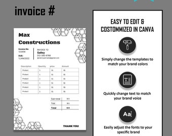 Construction Invoice template, Construction billing template