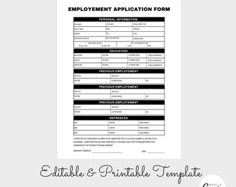 Employment Application form Template, Job Application Form, New Employee Form Template, HR Professional Form PDF