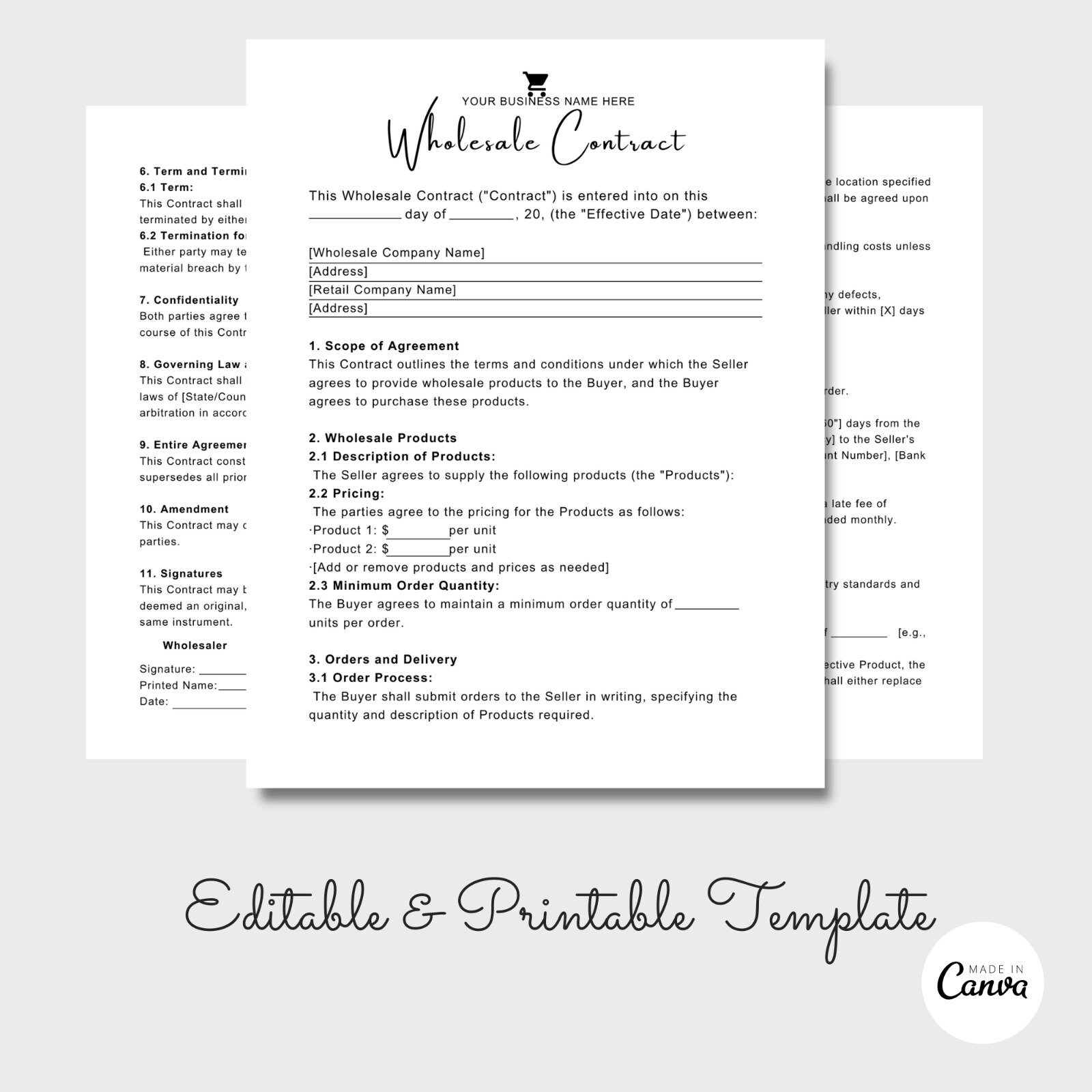 Wholesale Contract Template, Wholesale Business Template, Wholesale