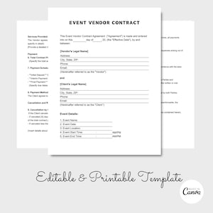 Event Vendor Contract Template, Event Vendor Agreement, Venue Décor Contract PDF, Digital download
