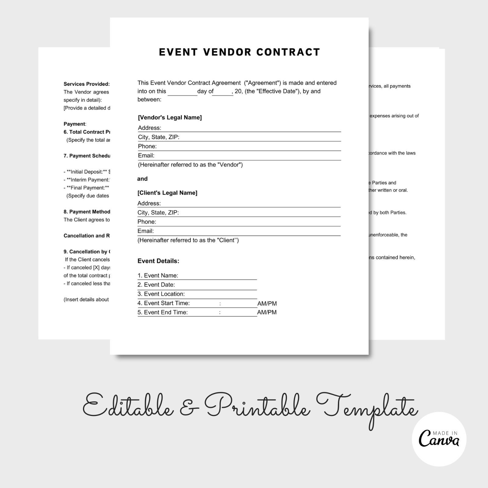 Event Vendor Contract Template, Event Vendor Agreement, Venue Décor Event Vendor Contract Template, Event Vendor Agreement, Venue Décor