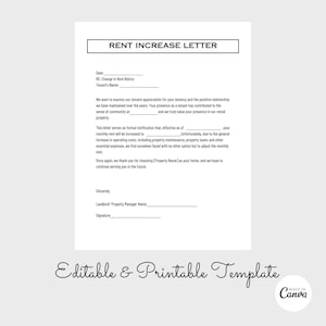 Aviso de aumento de alquiler editable, formulario de aumento de alquiler, aviso para inquilinos, carta de aumento de alquiler imprimible, contrato de propietario