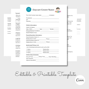 Editable Daycare Contract, Daycare Forms, Childcare Forms, Daycare Agreement, Daycare Liability, PDF