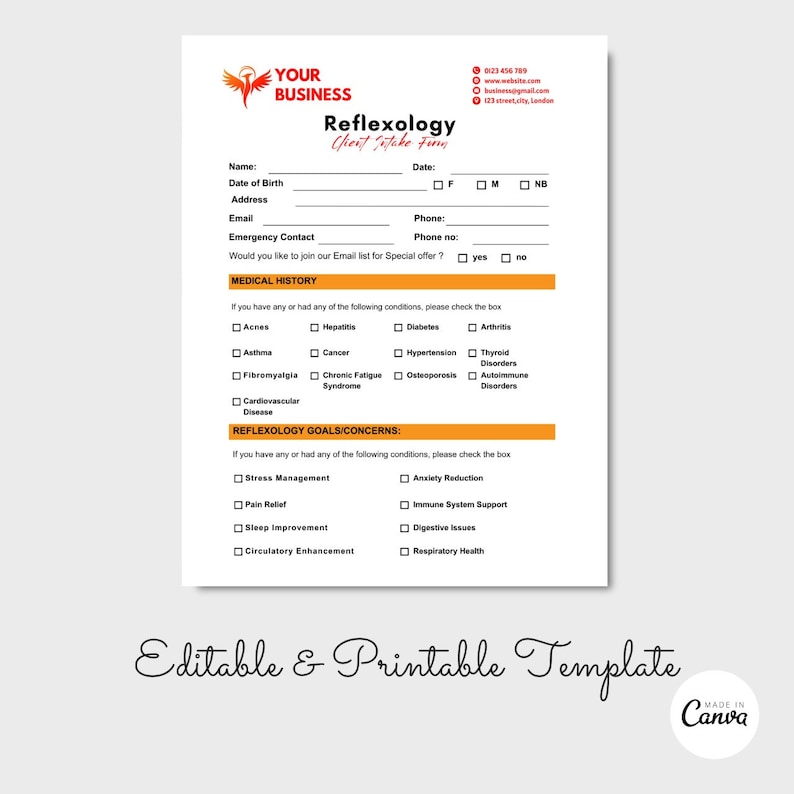 Reflexology Client Form, Editable Massage Client Form, Therapy Form - Etsy