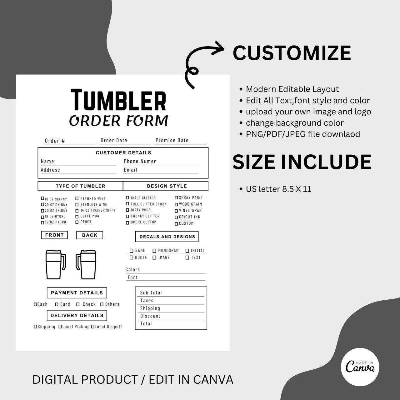 Tumbler Order Form Template Tumbler Order Form Printable Editable Tumbler Order Form Template Tumbler Order Form Printable Editable