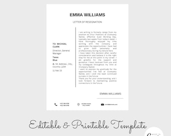 Professional Resignation Letter, Notice Letter, Letter Of Resignation, Simple Canva Resignation Letter