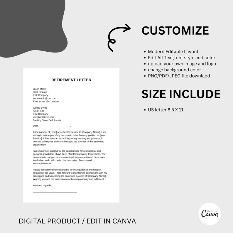 Retirement Letter, Letter of Retirement, Canva Retirement Notice Letter ...