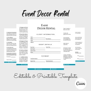 Event Décor Rental Contract, Editable Canva Contract, Party Equipment Rental Agreement, Wedding Décor Rental Contract, Rental Agreement