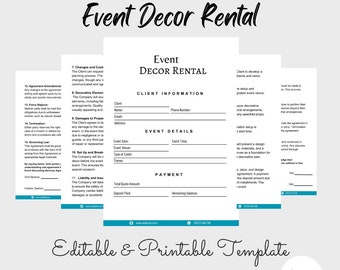 Event Décor Rental Contract, Editable Canva Contract, Party Equipment Rental Agreement, Wedding Décor Rental Contract, Rental Agreement