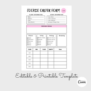 Custom Cookie Order Form, Bakery Order Form, Cake Order Form, Bakery Business Form, Home Bakery Printable