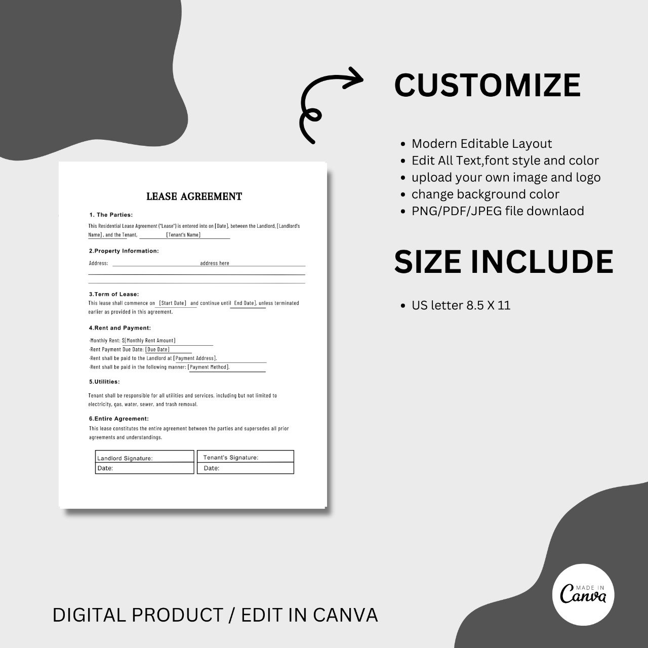 Editable Residential Lease Agreement, Lease Agreement Contract