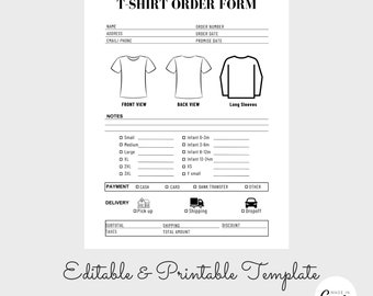 T-Shirt Order Form, T-Shirt Order Form Template PDF, Clothing Order FOrm, T-Shirt Business