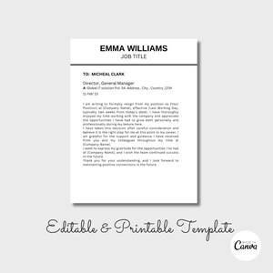 Professional Resignation Letter, Notice Letter, Letter Of Resignation, Simple Canva Resignation Letter
