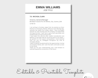 Professional Resignation Letter, Notice Letter, Letter Of Resignation, Simple Canva Resignation Letter