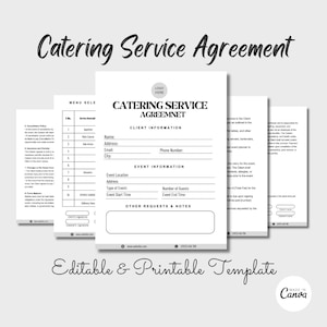Editable Catering Contract Template, Catering Order Form, Catering Service Form, Catering Business Contract PDF, Food Service