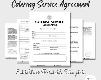 Editable Catering Contract Template, Catering Order Form, Catering Service Form, Catering Business Contract PDF, Food Service