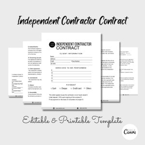 Independent Contractor Agreement, Independent Contractor Contract, Independent Contract Form, Freelance Contractor, Digital Download
