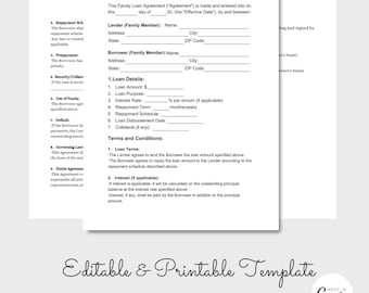 Contratto di prestito familiare, Contratto di prestito familiare semplice, Modulo di prestito familiare, PDF modificabile