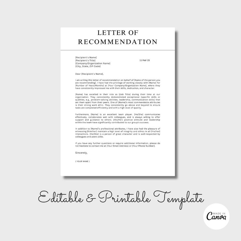 Professional Letter of Recommendation, Job Referral Letter, Job ...